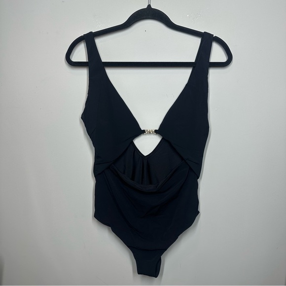 Jets Lien Plunge One Piece Swimsuit in Black - Picture 2 of 5